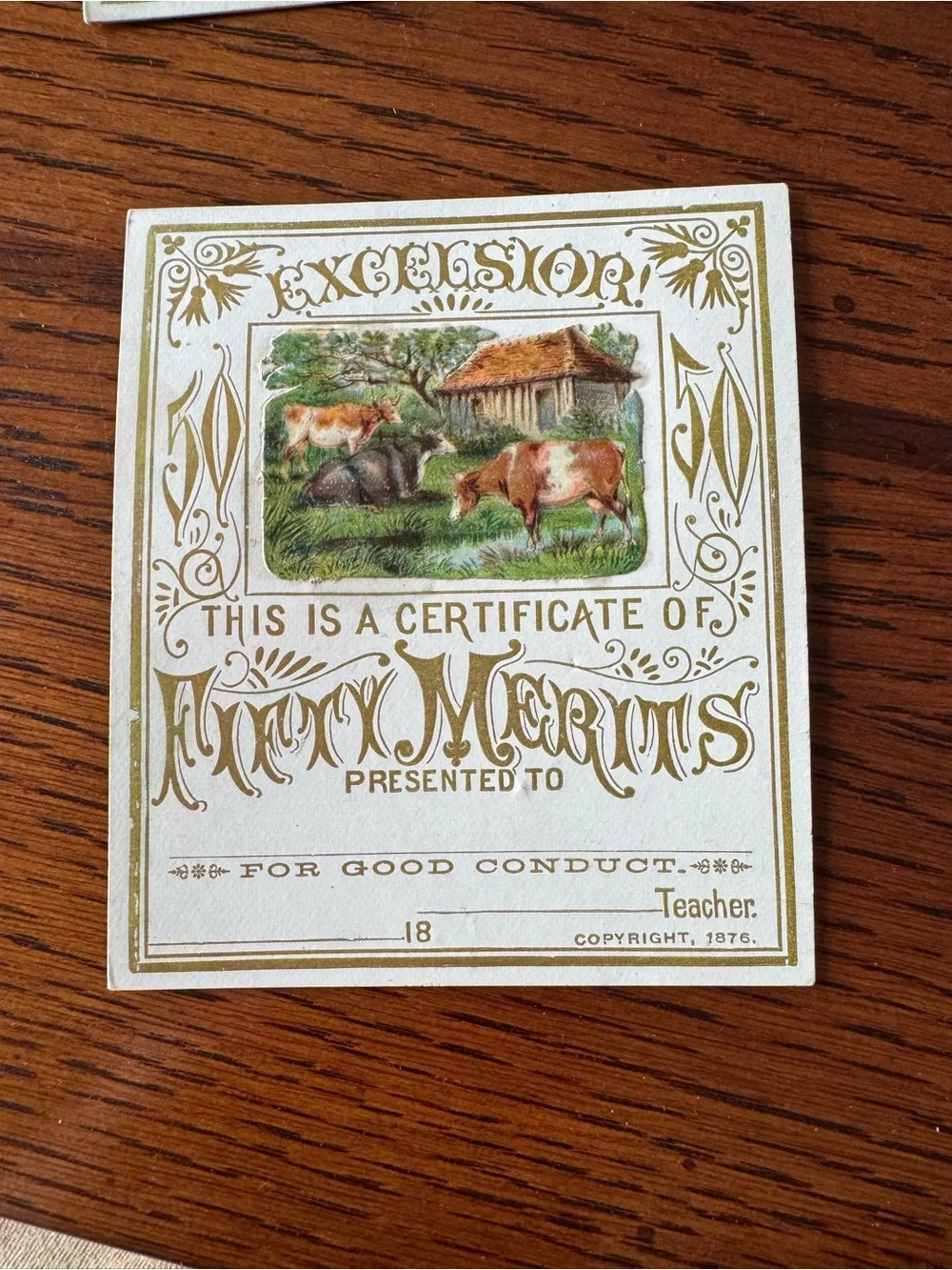 Victorian 1870's Reward of Merit Cards Good Conduct Teacher School Ephemera